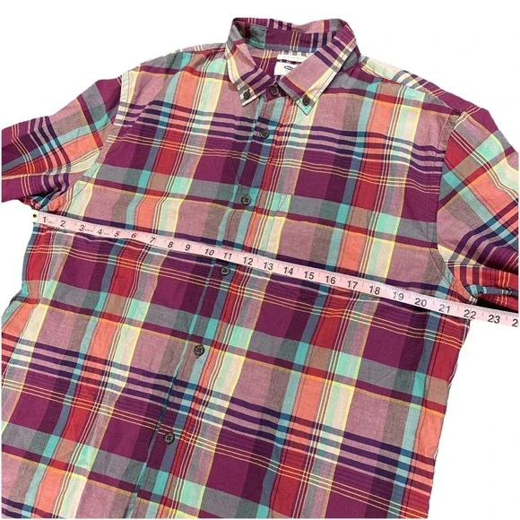 Preppy Colorful Madras Button Down Shirt Mens Large Slim Fit Colorful Old Navy - Picture 3 of 7